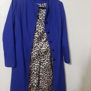 J. Peterman Royal Blue Trench Coat with Leopard Lining
